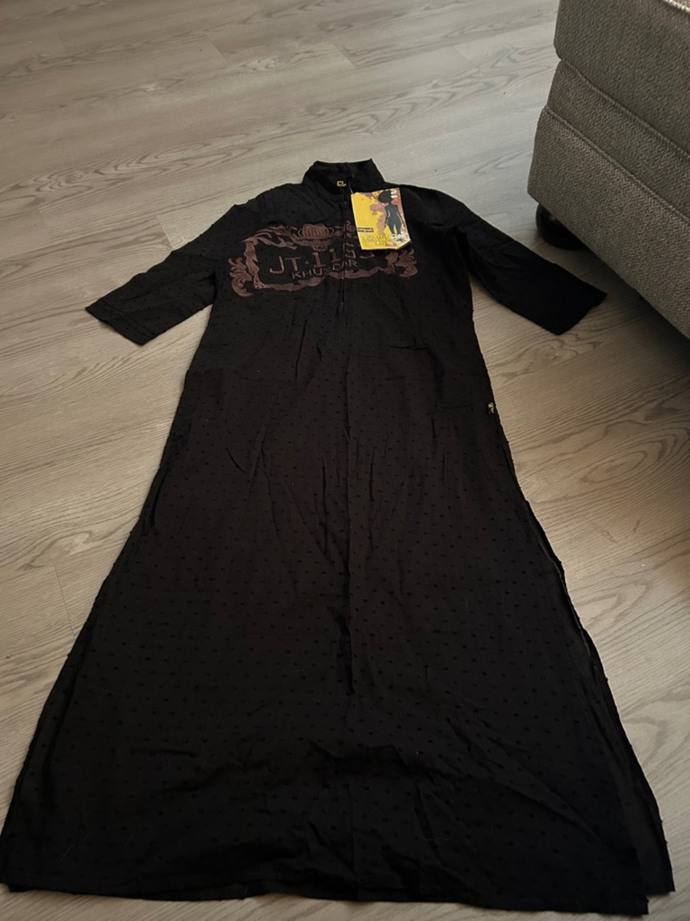 EGO Black Maxi Dress with Embroidered Chest Motif